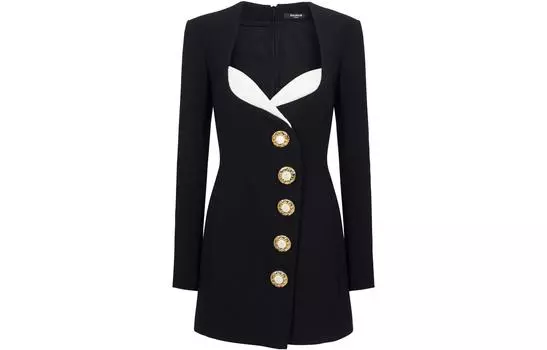 Мини-платье из крепа с пуговицами BALMAIN, черный