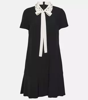 Мини-платье из крепа с вышивкой REDVALENTINO, черный