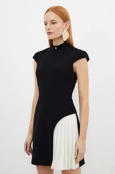 Мини-платье из крепа с высоким воротником и складками по бокам Karen Millen, мультиколор