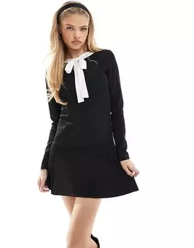 Мини-платье из крепа-скуба с контрастным бантом и заниженной талией Miss Selfridge