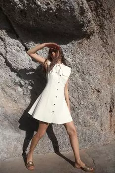 Мини-платье из крепа ZARA, экрю