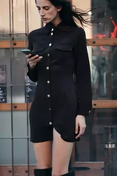 Мини-платье из крепа ZARA, черный