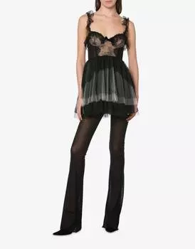 Мини-платье из кружева и тюля с фантазийным принтом черного цвета Philosophy di Lorenzo Serafini