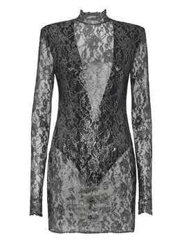 Мини-платье из кружева с кристаллами Philipp Plein, черный