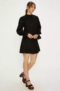 Мини-платье из льняного микса с кружевными деталями Oasis, черный