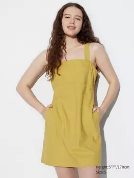 Мини-Платье из льняной смеси без рукавов Uniqlo, желтый