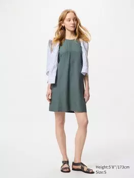 Мини-Платье из льняной смеси (без рукавов) Uniqlo, зеленый