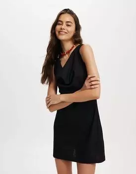Мини-платье из льняной смеси Cotton On haven с воротником-хомутиком черного цвета Cotton:On