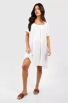 Мини-платье из марлевой ткани для беременных с пышными рукавами boohoo, белый