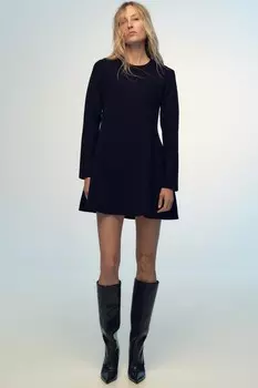 Мини-платье из однотяжной трикотажной платья ZARA, темно-синий