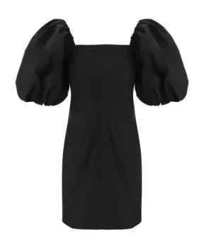 Мини Платье из органического хлопка с объемными рукавами Ganni, черный