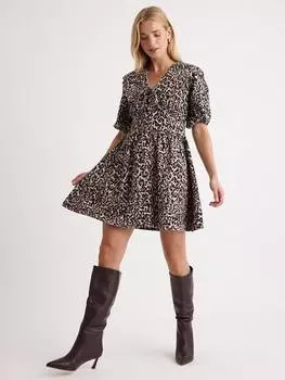 Мини-платье из органического хлопка с леопардовым принтом birdie с коротким рукавом Nobody's Child, разноцветный