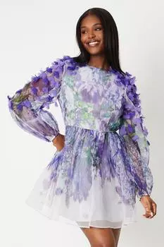Мини-платье из органзы с 3D цветочным узором, вышитое вручную Coast, фиолетовый