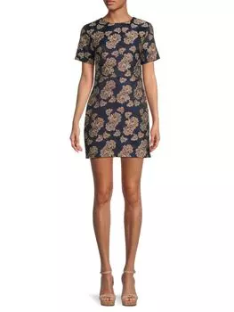 Мини-платье из парчи с цветочным принтом English Factory, цвет Navy Multicolor