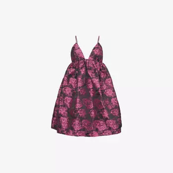 Мини-платье из переработанного полиэстера с ботаническим цветочным принтом Ganni, цвет cone flower