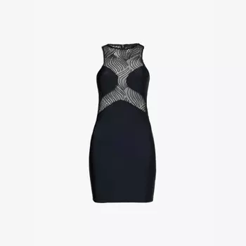 Мини-Платье из переработанного полиэстера с тисненым узором и сетчатыми панелями Rotate Birger Christensen, черный