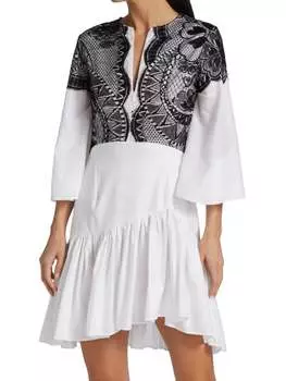 Мини-платье из поплина с контрастным кружевом Frederick Anderson White black