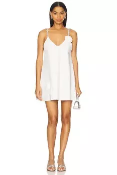 Мини-платье из поплина с кристальной розеткой Area, off white