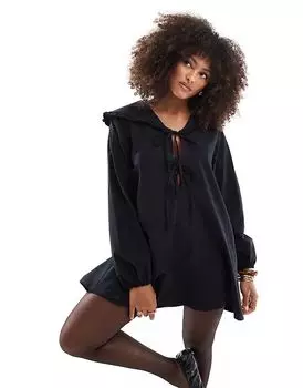 Мини-платье из поплина с матросским воротником черного цвета ASOS DESIGN