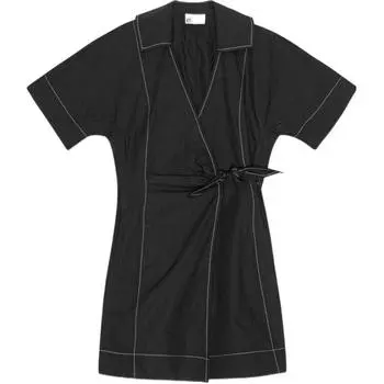 Мини-платье из поплина с запахом GANNI, черный