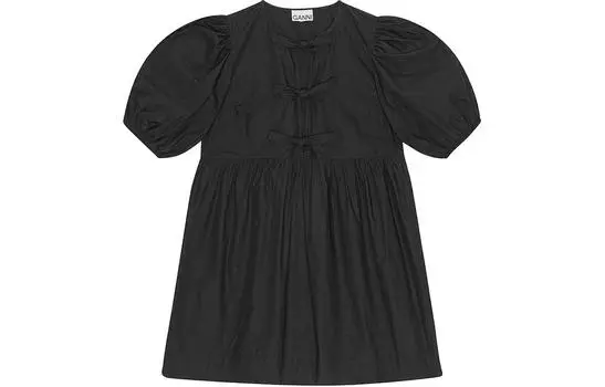 Мини-платье из поплина с завязками GANNI, черный