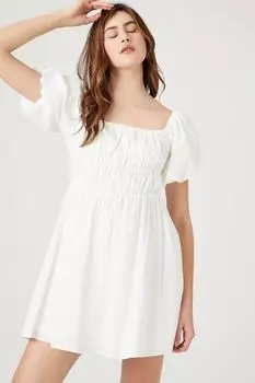 Мини-платье из поплина в крестьянском стиле Forever 21, белый