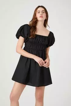 Мини-платье из поплина в крестьянском стиле Forever 21, черный