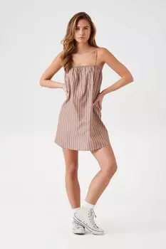 Мини-платье из поплина в тонкую полоску Forever 21, коричневый