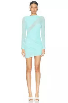 Мини-платье из сетчатой ткани с длинными рукавами David Koma, бирюзовый
