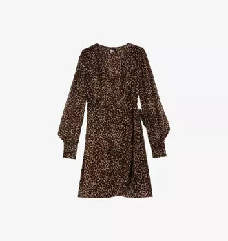 Мини-Платье из сетки с длинными рукавами и леопардовым принтом The Kooples, цвет leopard