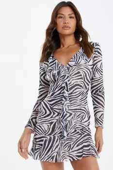 Мини-платье из сетки с принтом Stone Zebra QUIZ Clothing