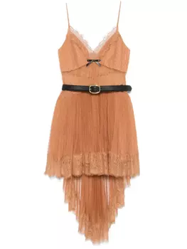 Мини-платье из сетки с узором в горошек Self-Portrait, коричневый