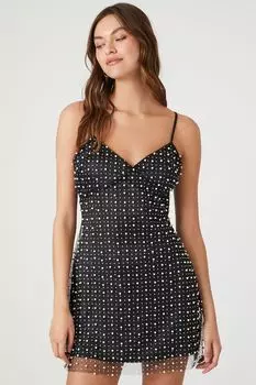Мини-платье из сетки с жемчугом и пайетками Forever 21, черный