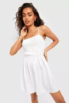 Мини-платье из шамбре с пригоранным бюстом Boohoo, белый