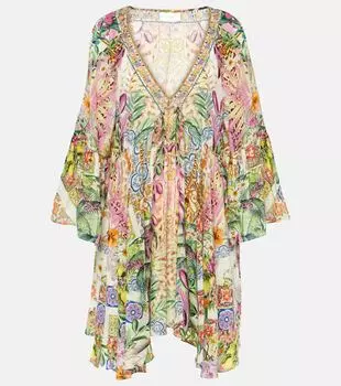 Мини-платье из шелкового крепа с принтом Camilla, мультиколор