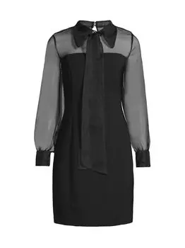 Мини-платье из шелковой органзы с воротником из смешанной техники Shani, черный