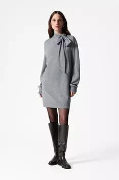 Мини платье из шерсти мериноса с бантом & Other Stories, серый