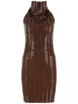 Мини-платье из шерсти, украшенное пайетками FENDI, коричневый