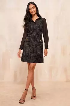 Мини платье из шифона букле с длинными рукавами Friends Like These, черный