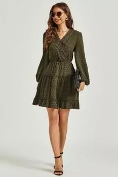 Мини-платье из шифона Добби с кружевной отделкой FS Collection, зеленый