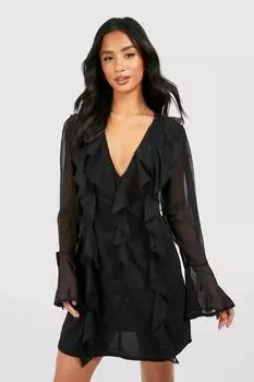 Мини-платье из шифона Petite с оборками boohoo, черный