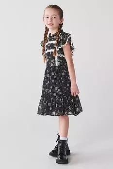 Мини-Платье из шифона с цветочным принтом для девочек River Island, черный