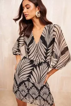 Мини платье из шифона с рюшами на талии Friends Like These, черный