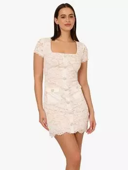 Мини-платье из шнурованного кружева Adrianna Papell, слоновая кость