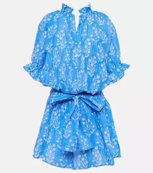 Мини-платье из смесового хлопка с цветочным принтом JULIET DUNN, синий