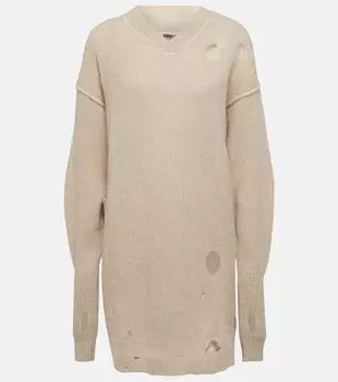 Мини-платье из смесовой ткани альпака MM6 MAISON MARGIELA, бежевый