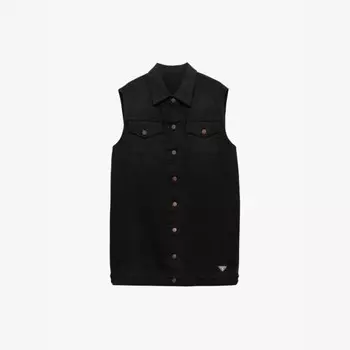 Мини-Платье из стираного денима с карманом-клапаном Prada, черный
