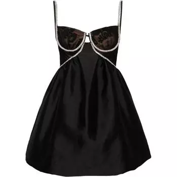 Мини-платье из тафты со стразами на автопортрете Self-portrait, черный