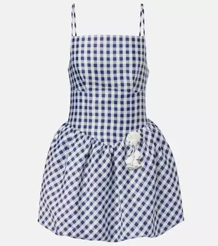 Мини-платье из тафты в клетку Self-Portrait, синий