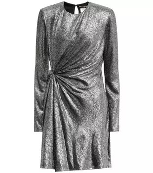 Мини-платье из ткани ламе из смесового шелка SAINT LAURENT, серебряный